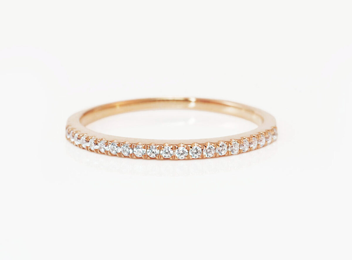 breastmilk jewelry add-on ring fine band KeepsakeMom rose gold clear crystals