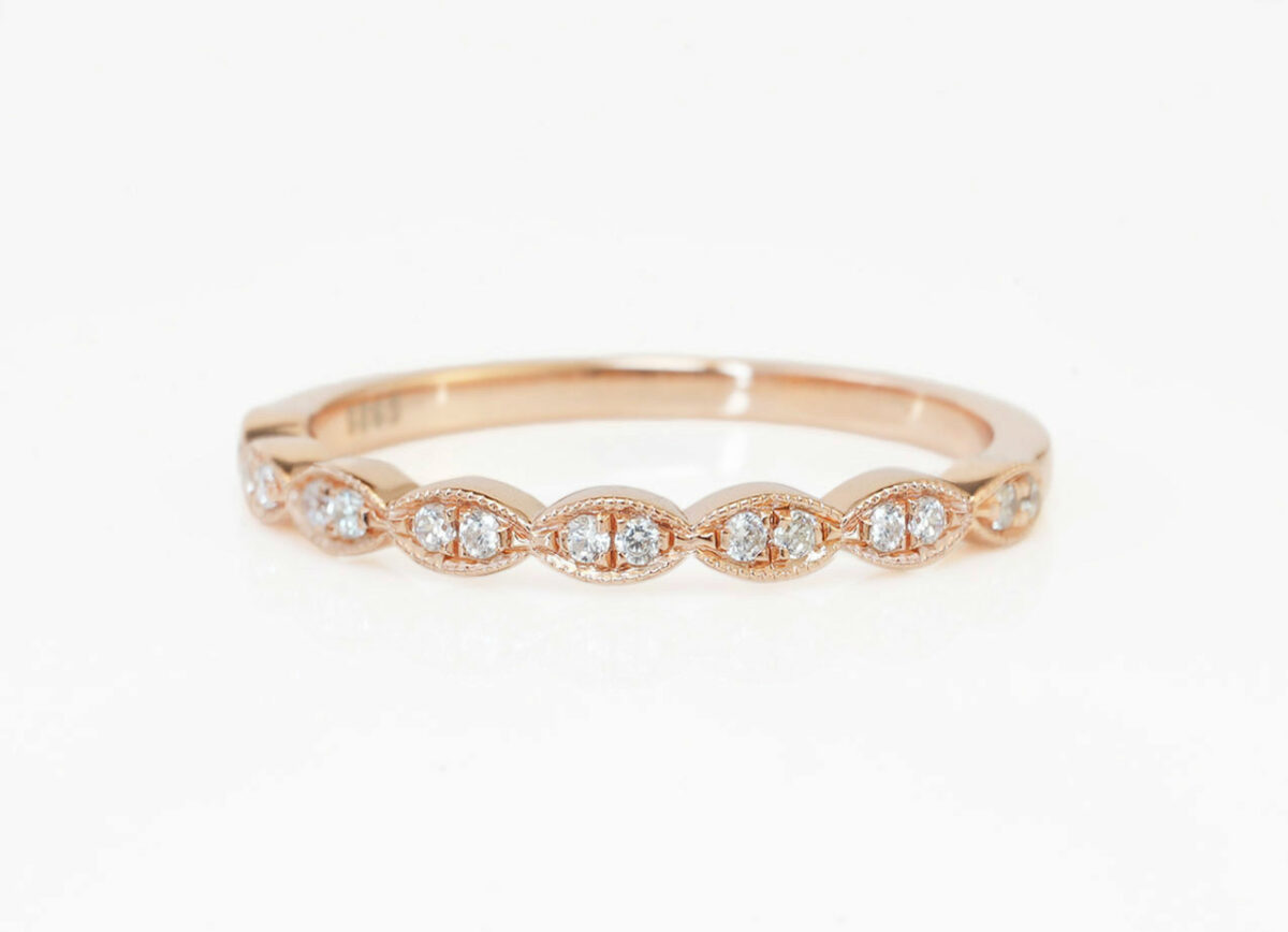 breastmilk jewelry add-on ring fine band KeepsakeMom rose gold clear crystals