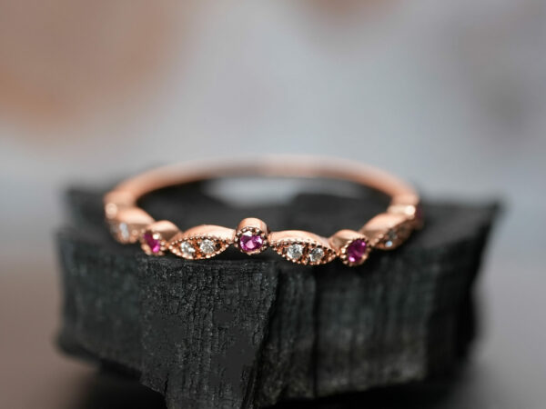breastmilk jewelry add-on ring fine band KeepsakeMom rose gold pink red crystals