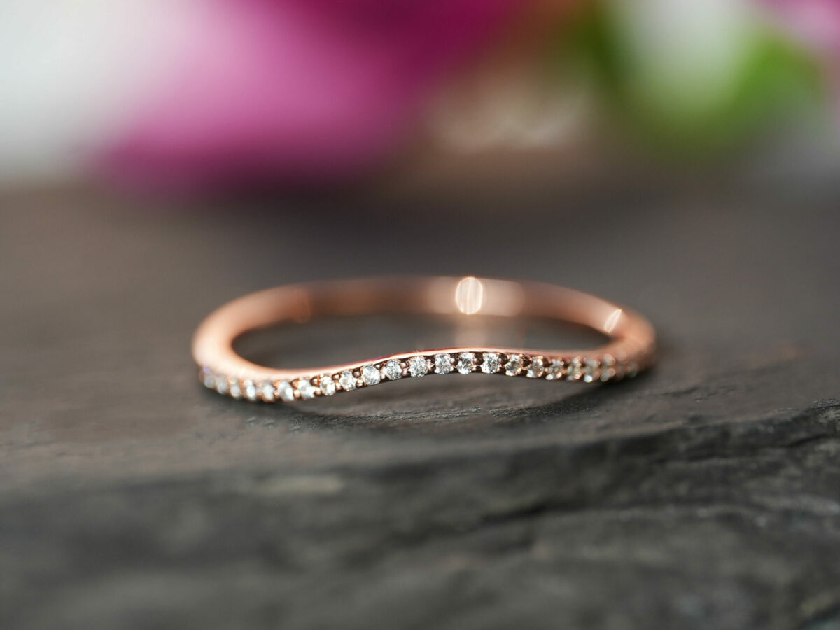 breastmilk jewelry add-on ring fine band KeepsakeMom rose gold crystals curved band