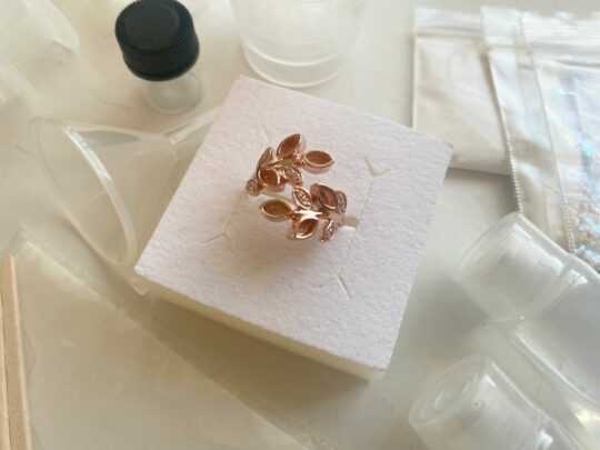 Empty Rose Gold Breast Milk Ring with Leaf Design - Ready to be Filled with Breast Milk Stone