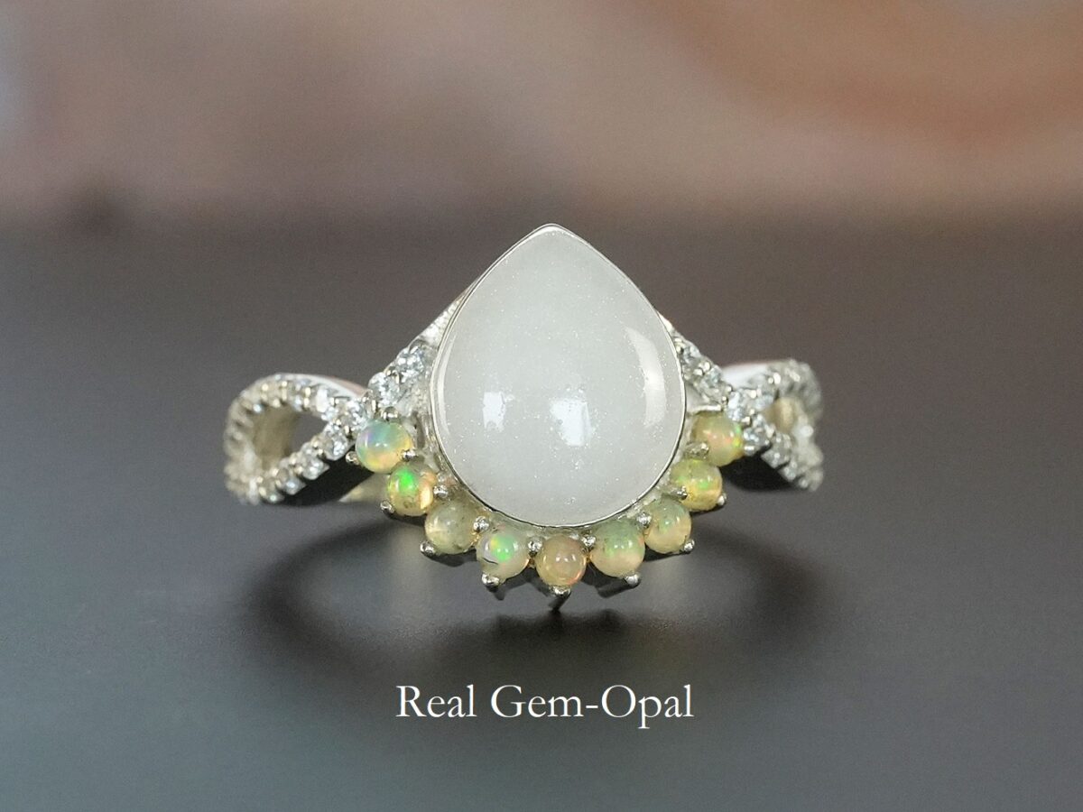 breastmilk jewelry ring crystals teardrop birth month color crystals teardrop from KeepsakeMom sterling silver white gold opal crystals