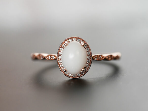 breastmilk jewelry oval stone fine band with crystals ring rose gold KeepsakeMom