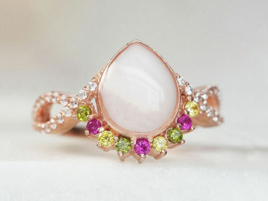 Custom Breast Milk Ring with Teardrop Stone and Birth Month Colored Crystals DIY KeepsakeMom