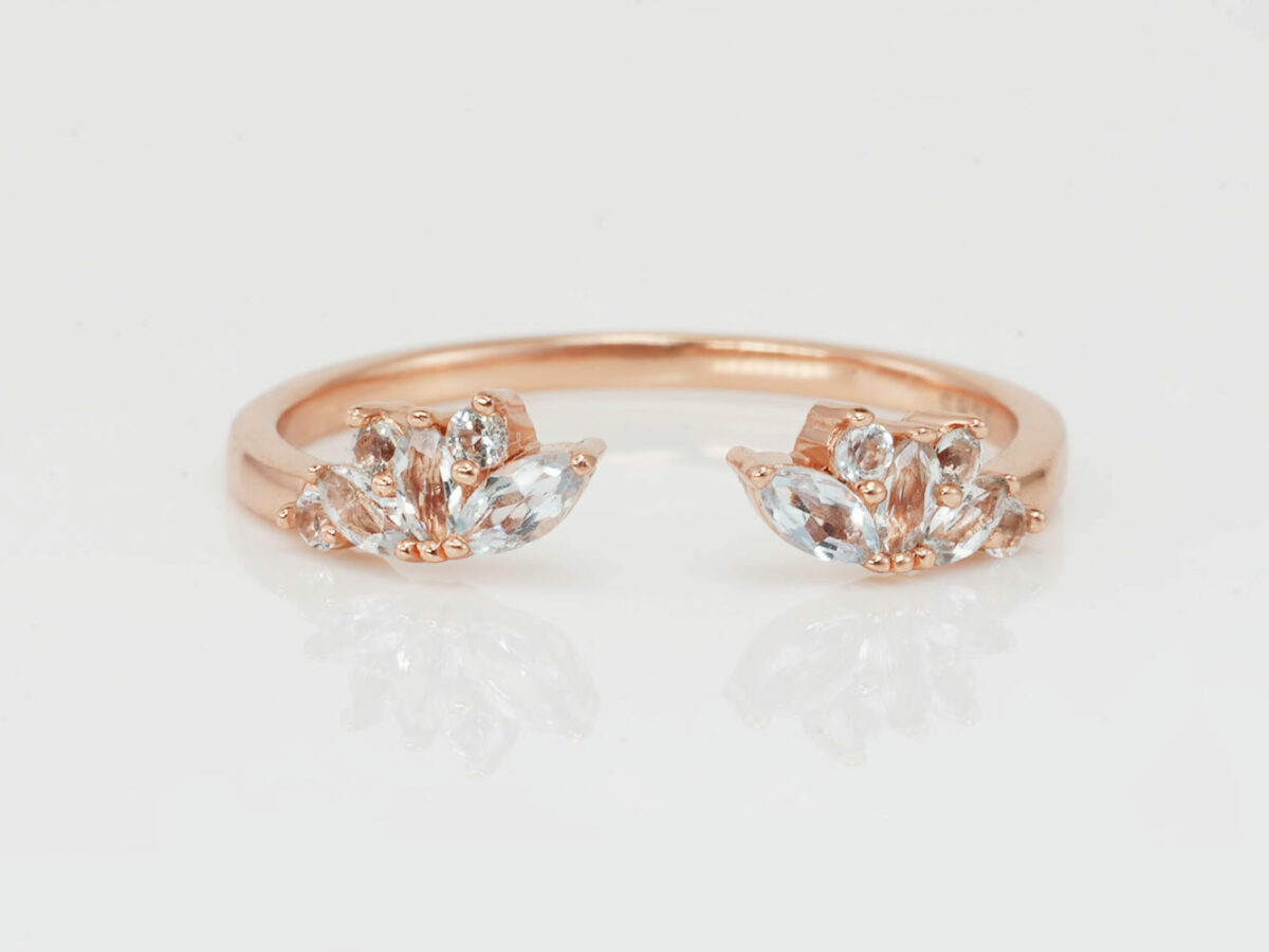 breastmilk jewelry add-on ring fine band KeepsakeMom rose gold clear crystals in a shape of wings adjustable