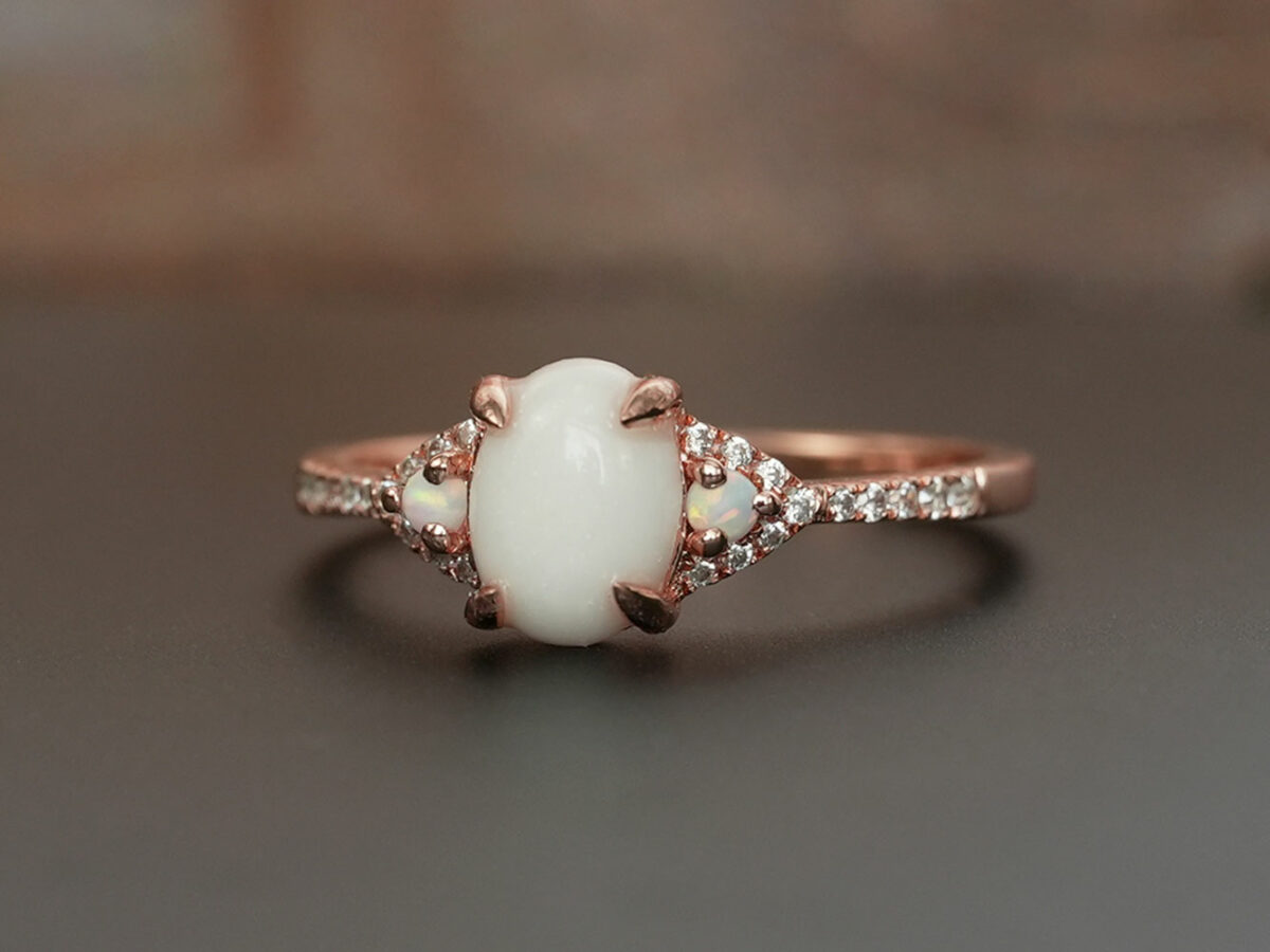 breastmilk jewelry fine ring with birth month color gems and oval breastmilk stone KeepsakeMom opal