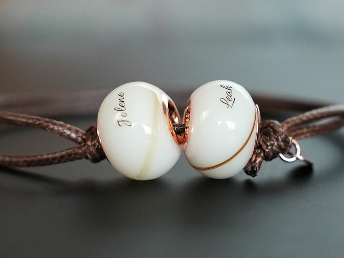 breastmilk jewelry bead bracelet with rosegold hair inclusion childs name birth date keepsakemom