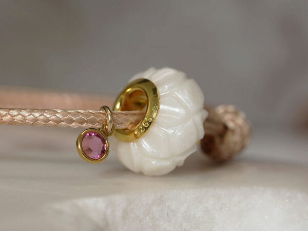 breastmilk jewelry flower bead bracelet with yellowgold birth charm pearl powder keepsakemom