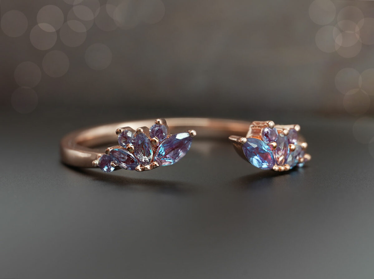 breastmilk jewelry add-on ring fine band KeepsakeMom rose gold blue crystals in a shape of wings adjustable
