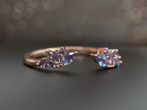 breastmilk jewelry add-on ring fine band KeepsakeMom rose gold blue crystals in a shape of wings adjustable