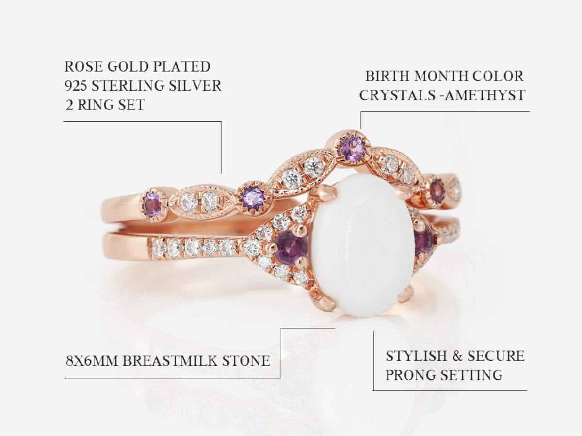 breastmilk sterling silver ring gold plated diagram describing features on white background from keepsakemom