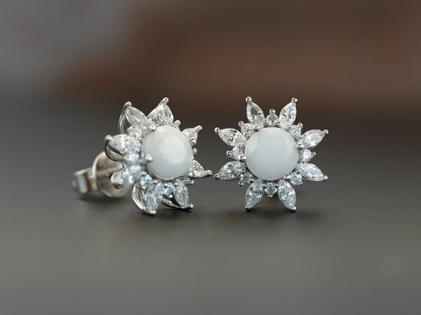 breastmilk jewelry fancy crystals star or flower shaped studded earrings KeepsakeMom sterling silver plated white gold