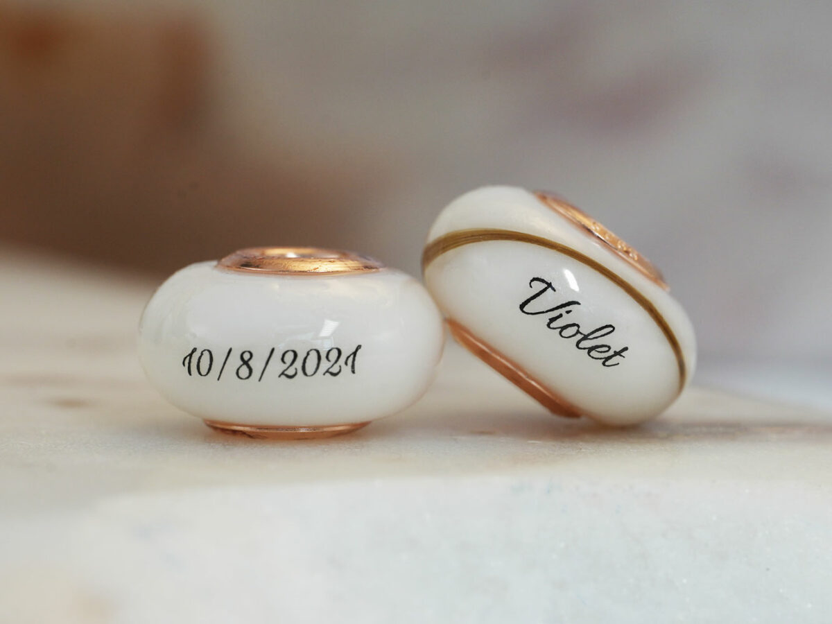 breastmilk bead with rosegold hair inclusion childs name birth date keepsakemom