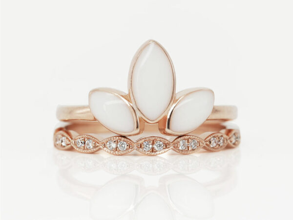breastmilk jewelry ring leaves drops set of two rings lotus and bloom from KeepsakeMom rose gold