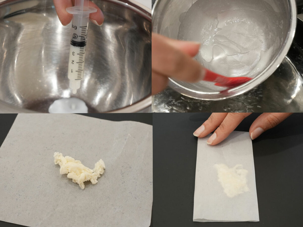 Steps for Part 1 of DIY Kit: Using Syringe, Bowl, and Parchment Paper to Create Breastmilk Stone - KeepsakeMom
