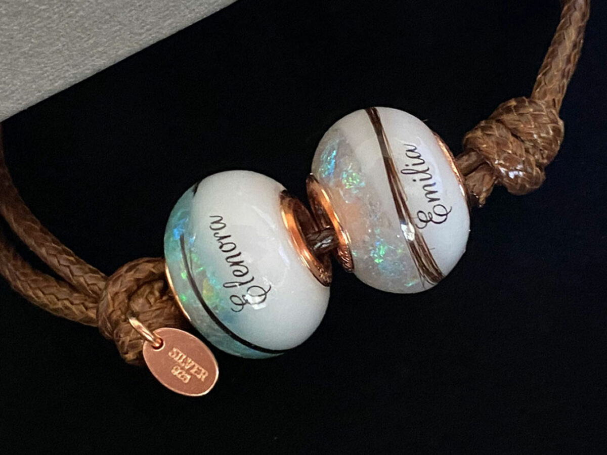 breastmilk jewelry bead bracelet with birth color childs name birth date rosegold keepsakemom