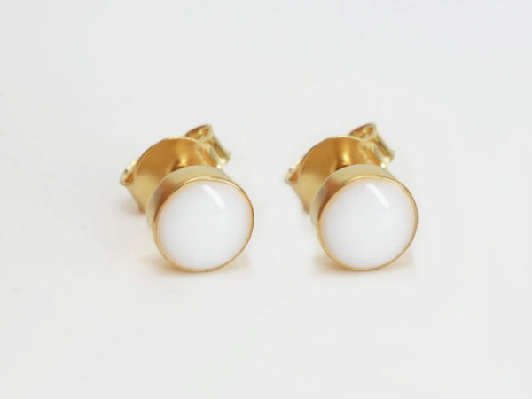 breastmilk jewelry round studded earrings for DIY kit from KeepsakeMom in yellow gold