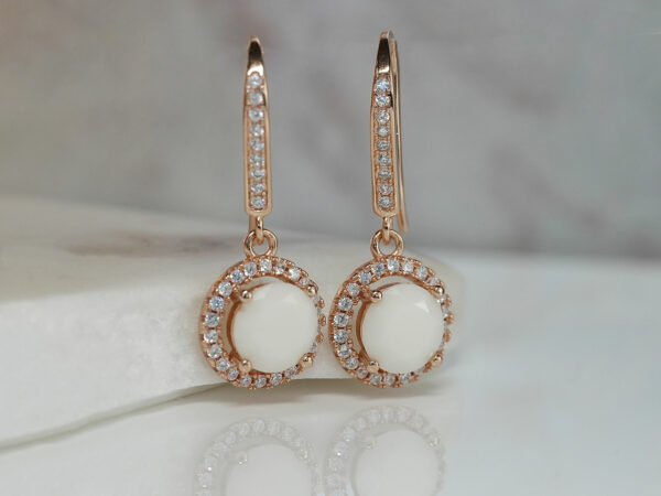 breastmilk jewelry earrings dangle diamond breastmilk stones KeepsakeMom rose gold hook with crystals