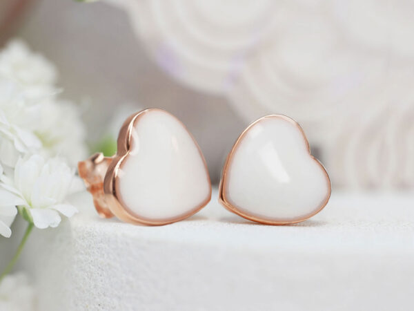 breastmilk studded earrings heart shaped in rose gold from keepsakemom