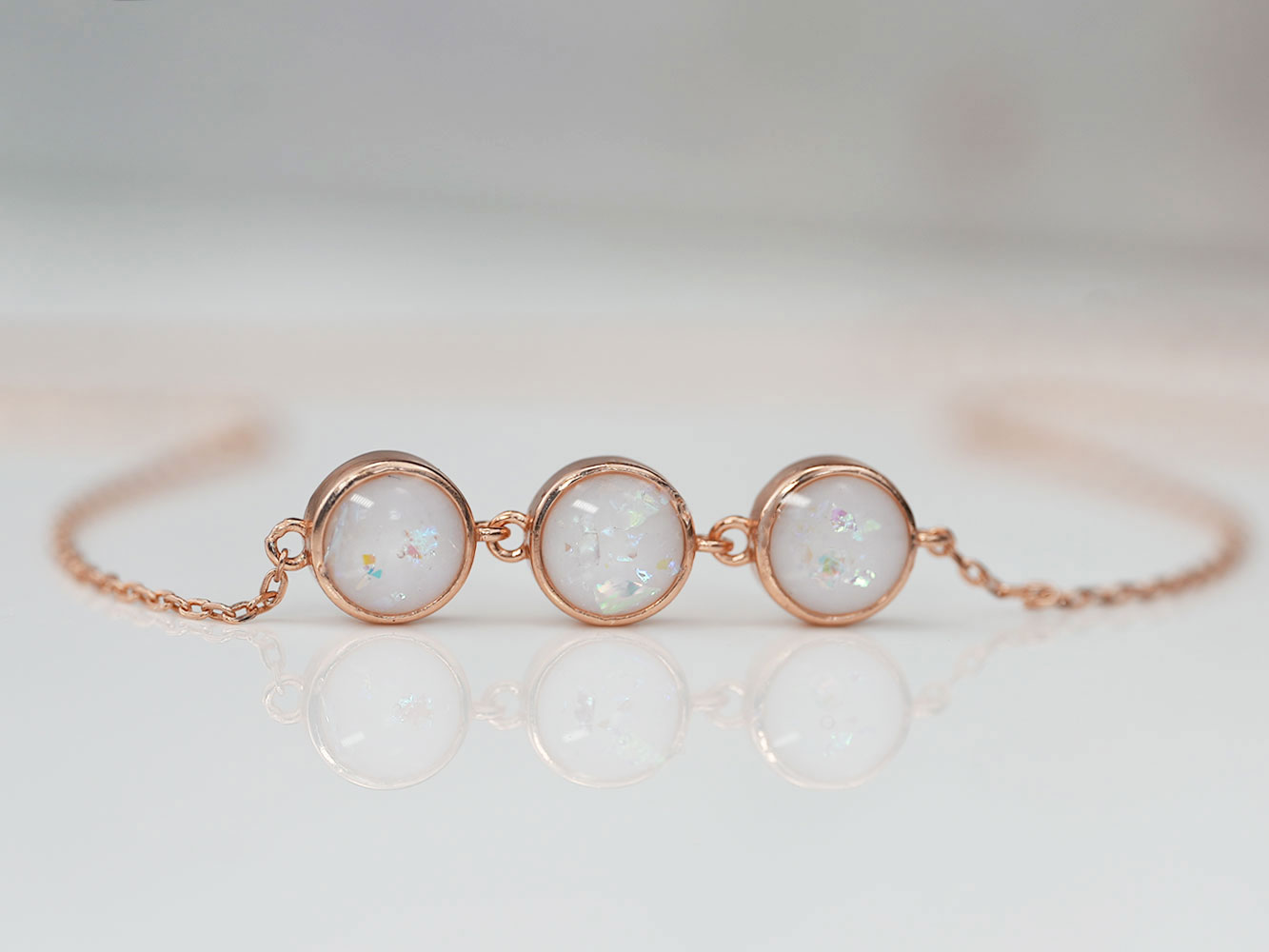 breastmilk jewelry luna bracelet with opal flakes rosegold keepsakemom