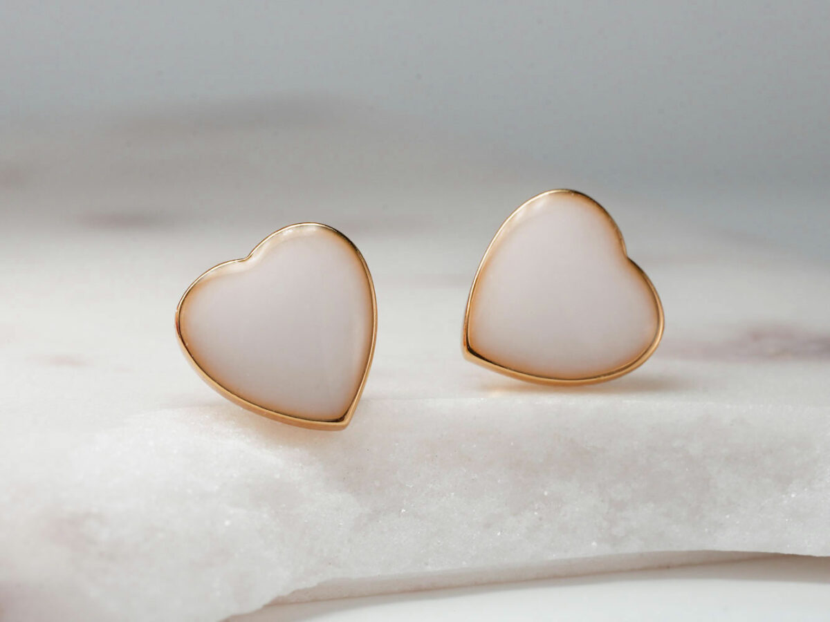 breastmilk jewelry earrings studded heart shaped 8mm rose gold from KeepsakeMom
