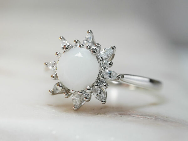 white gold plated sterling silver diamond-shaped breast milk ring with clear crystals from KeepsakeMom