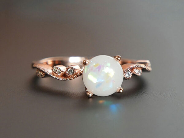 breast milk jewelry ring fine crystals round breastmilk stone with opal effect flakes KeepsakeMom rose gold