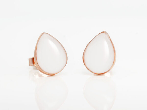 breastmilk pear teardrop shaped studded earrings from KeepsakeMom rose gold on white background simple