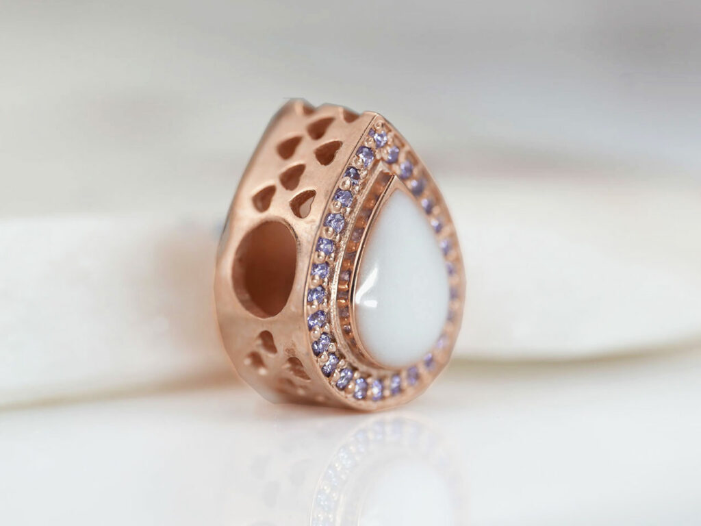 Cherished Moments Charm, Birth Month Color Crystals Breast Milk