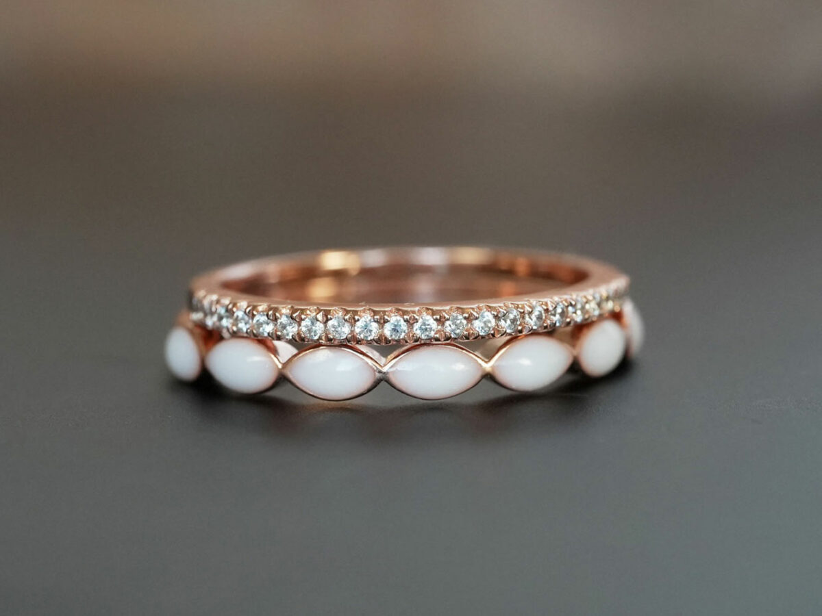 breastmilk rings stacked two fine bands KeepsakeMom rose gold