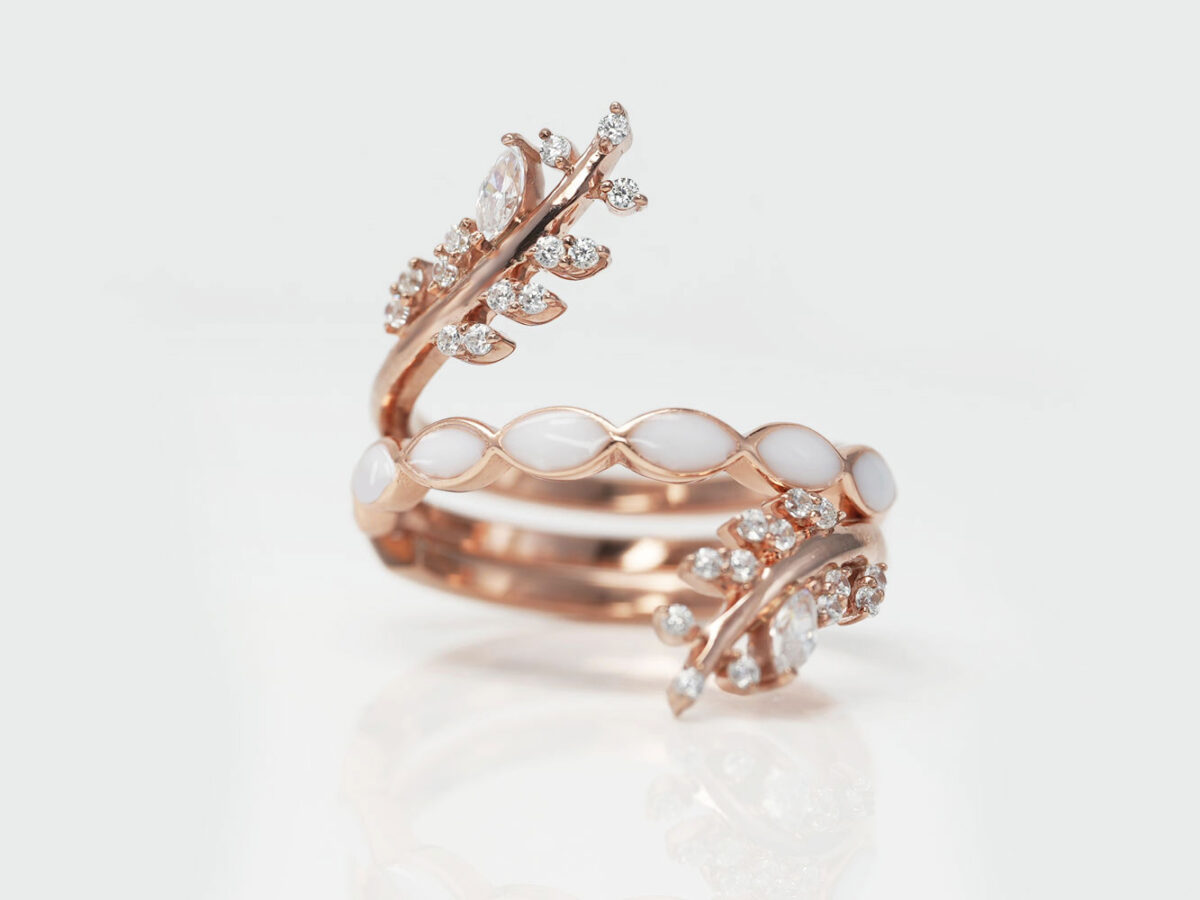 breastmilk rings stacked two bands KeepsakeMom leaves crystals