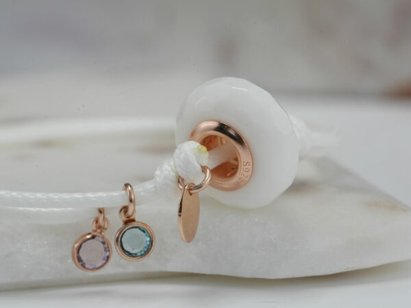 breastmilk jewelry faceted bead bracelet with rosegold birth charms keepsakemom