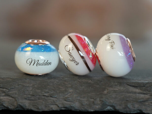 breastmilk beads with birth month color birth flake color birthdate hair inclusion childs name silver rosegold keepsakemom