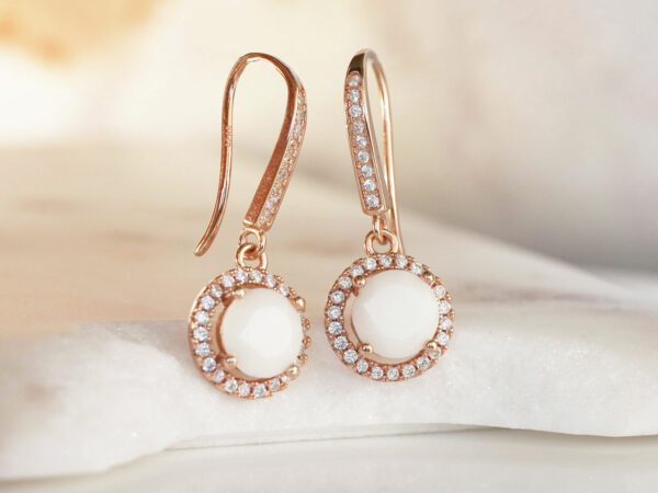 breastmilk jewelry earrings dangle diamond breastmilk stones KeepsakeMom rose gold hook with crystals