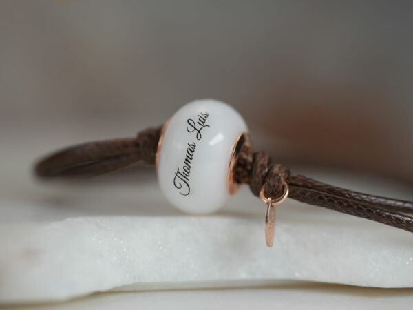 breastmilk jewelry bead bracelet with rose gold child's name from keepsakemom