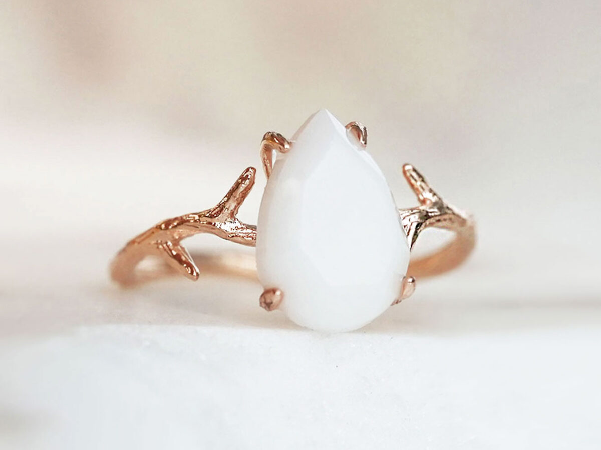 DIY kit breast milk jewelry ring in branch shape with faceted breastmilk stone from KeepsakeMom