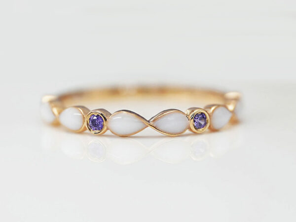 breast milk ring marquise style infinity with birth month color gems purple amethyst color crystals from keepsakemom gold setting