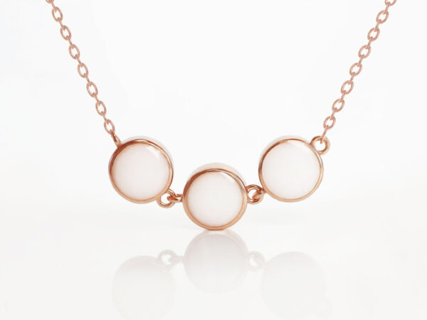 breastmilk jewelry for DIY KIT necklace in rose gold with three small discs filled with breastmilk from keepsakemom