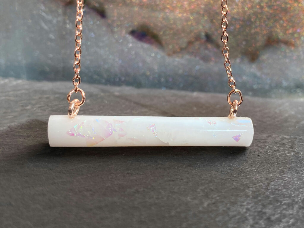 breastmilk jewelry rose gold opal October birth month stone Keepsakemom bar necklace