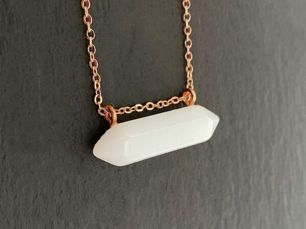 Breastmilk jewelry necklace pendant crystal bar with opal effect flakes KeepsakeMom rose gold chain