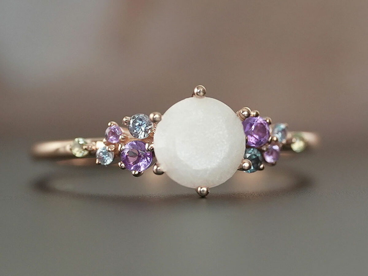 breastmilk jewelry ring diamond breastmilk side multicolored gems rose gold KeepsakeMom