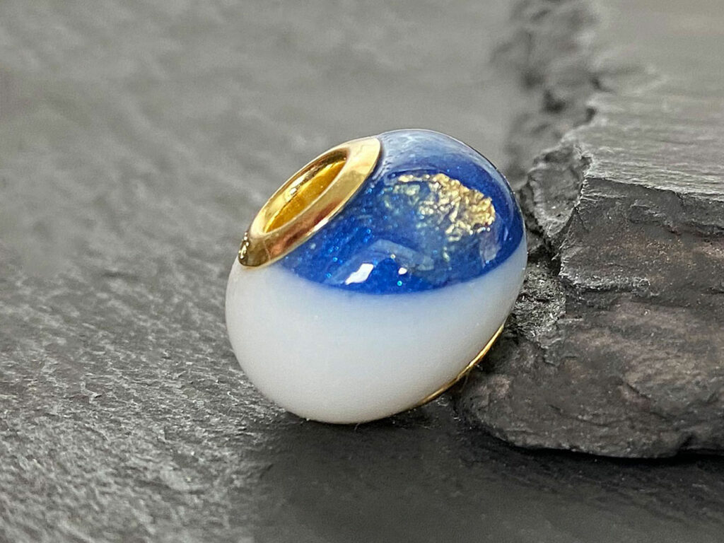 breastmilk jewelry blue Tanzanite birth month color bead with half milk and half color