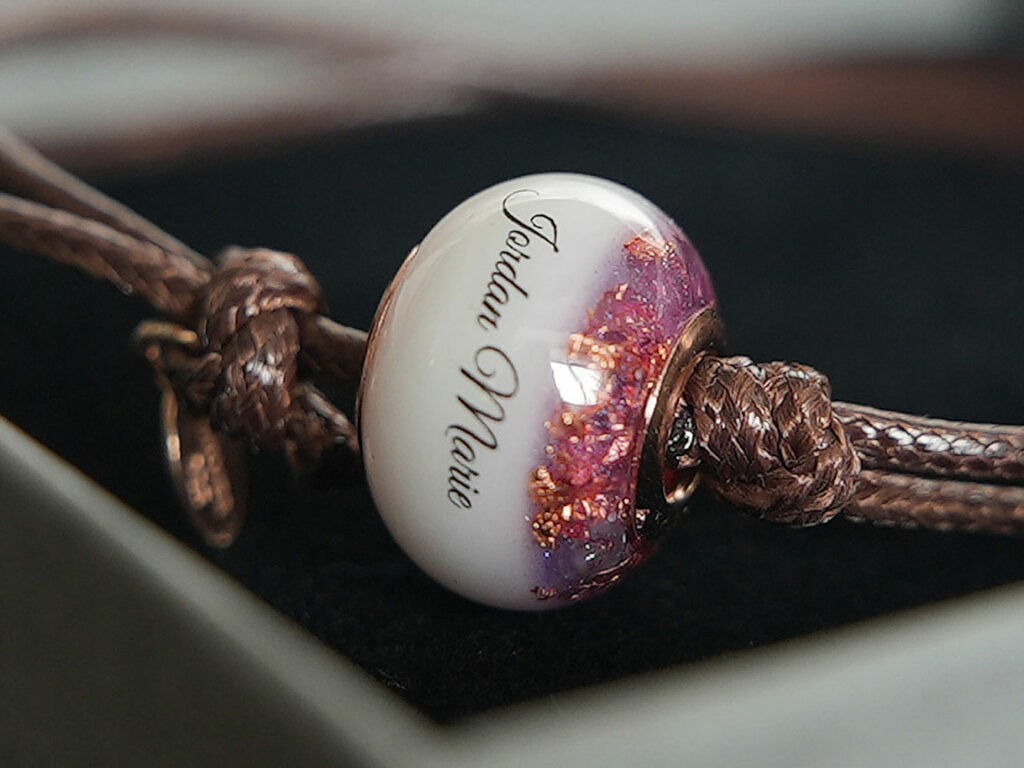 breastmilk jewelry bead bracelet birth month purple amethyst February color Keepsakemom