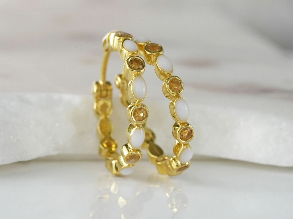 breastmilk jewelry earrings studded hoops infinity marquise style citrine crystals KeepsakeMom gold