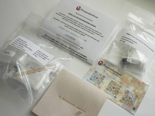 breastmilk jewelry DIY kit contents packaging from KeepsakeMom