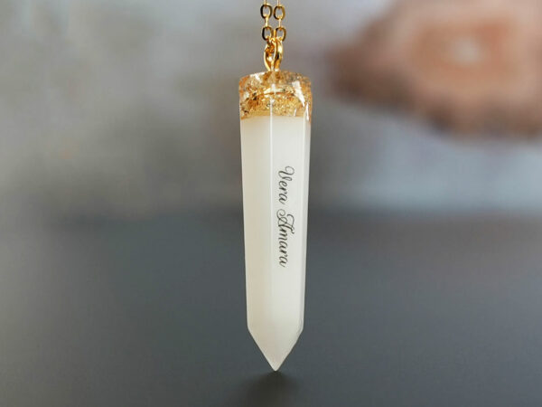 Breastmilk Jewelry dagger crystal necklace with gold and name from KeepsakeMom