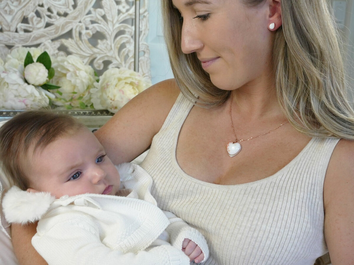 breastmilk jewelry heart necklace model mother baby from KreepsakeMom