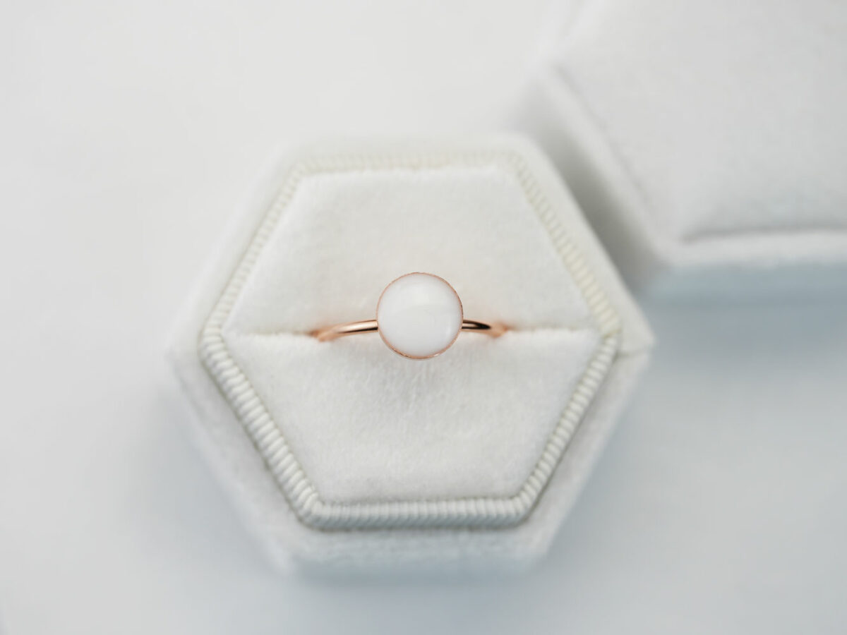 breastmilk jewelry classic simple round ring in rose gold from KeepsakeMom boxed