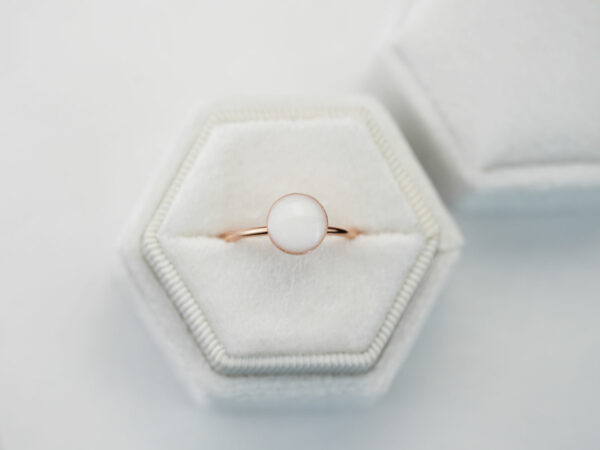 breastmilk jewelry classic simple round ring in rose gold from KeepsakeMom boxed