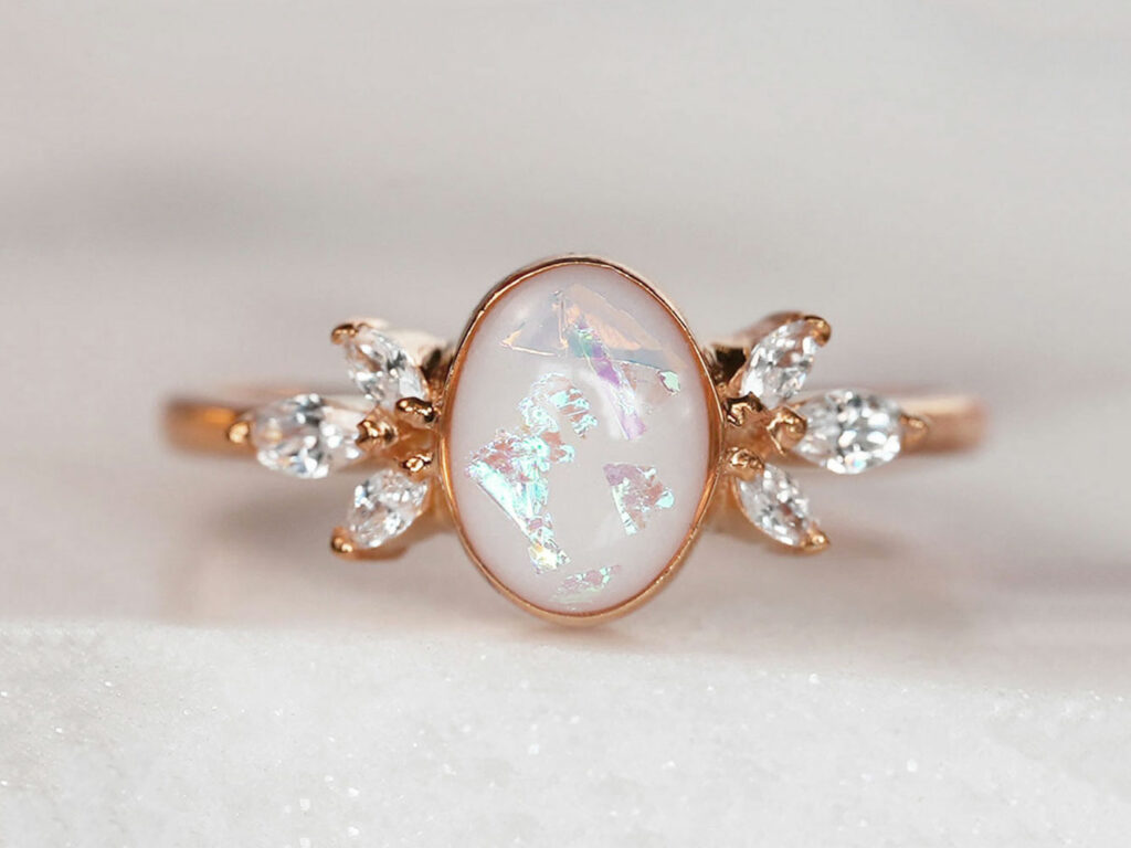 breastmilk jewelry oval opal October birth month stone Keepsakemom ring